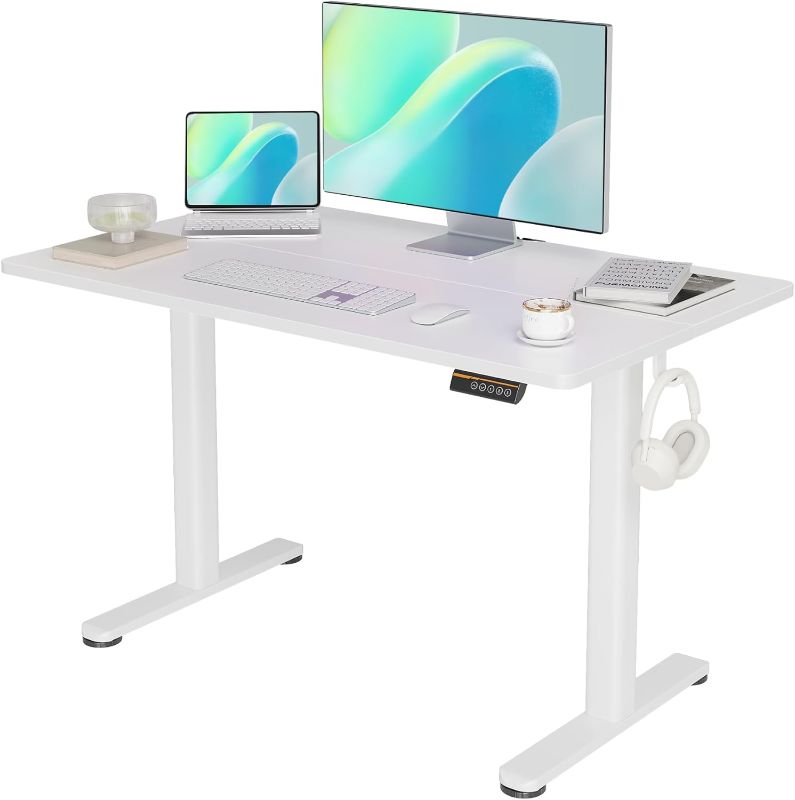 Photo 1 of Electric Standing Desk, Adjustable Height Stand up Desk, 48x24 Inches Sit Stand Home Office Desk with Splice Board,White Top