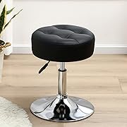 Photo 1 of Furniliving PU Leather Swivel Makeup Chair, Adjustable Height Vanity Stool for Living Room, Bedroom, Modern Round Ottoman, Black
