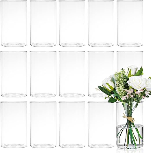Photo 1 of 15pcs Glass Cylinder Vases 6 Inch Glass Candle Holder for Wedding Centerpieces Hurricane Floating Clear Vase for Home Decor Party