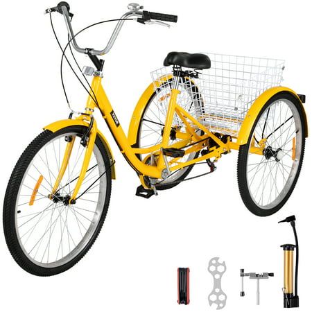 Photo 1 of VEVOR Adult Tricycle 7 Speed Wheel Size Cruise Bike 26in Adjustable Trike with Bell Brake System Cruiser Bicycles Large Size Basket for Shopping