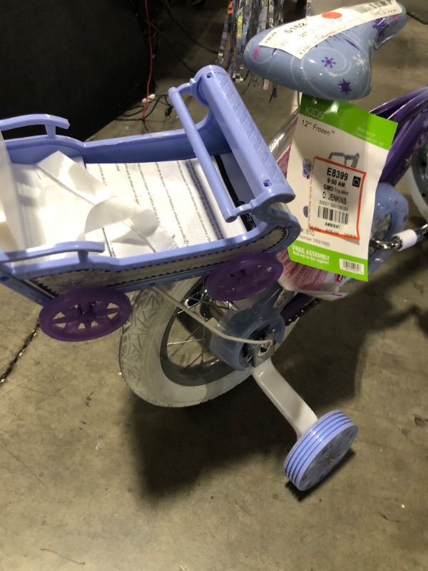 Photo 2 of Disney Frozen Bike with Doll Carrier Sleigh for Girls, 12-inch, Purple, by Huffy