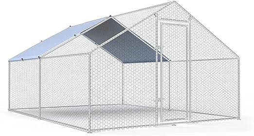 Photo 1 of Large Metal Chicken Coop Walk-in Poultry Cage Chicken Run Pen Dog Kennel Duck House with Waterproof and Anti-Ultraviolet Cover for Outdoor Farm Use