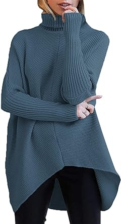 Photo 1 of ANRABESS Womens Turtleneck Oversized Sweater 2023 Long Batwing Sleeve Asymmetric Hem Casual Knit Pullover Tunic Sweater
