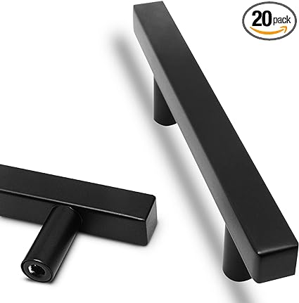 Photo 1 of 20 Pcs Black Cabinet Pulls, 3 Inch Matte Black Cabinet Handles Drawer Pulls, Stainless Steel Square Dresser Pulls Kitchen Handles for Cupboard, Drawers, Cabinet Door(3" Hole Center)
