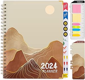 Photo 1 of Planner 2024 Daily Weekly Monthly Teacher Planner, 8.5"x11", Academic Hardcover Planner DEC 2023 to DEC 2024, 13-Month School Organizer, Spiral Notebook with Stickers, Inner Pocket, Coated Tabs
