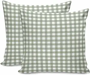 Photo 1 of 2 Packs Decorative Cotton Throw Pillow Covers, Sage Green White Buffalo Plaid 18 x 18 Inch Square Reversible Soft Cushion Case for Couch Bedroom Sofa Living Room Chair Car
