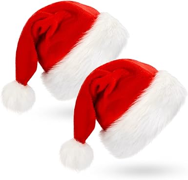 Photo 1 of BOSONER 2 Packs Christmas Hat Santa Hats,Xmas Hat Holiday for Adults,Extra Thicken Fur for Christmas Eve Gifts New Year Festive Party
