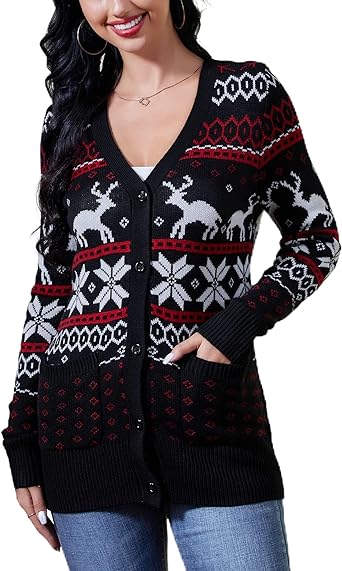 Photo 1 of  Ugly Christmas Cardigans Button Down Open Front Knit Pullover Holiday Vacation Long Sleeve Cardigan
