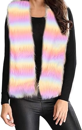 Photo 1 of Aukmla Women Faux Fur Vest Short Sleeveless Jacket Coat Multicolored Winter Warm Outwear Waistcoat for Winter Spring Autumn
