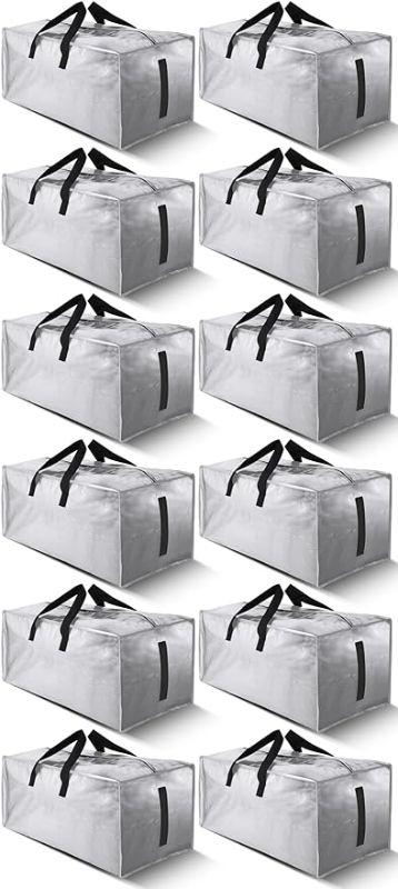 Photo 1 of 12 Pack Large Strong Moving Bags with Zippers & Carrying Handles - Water-Resistant - Heavy Duty Storage Tote for Space Saving Moving Storage, Fold Flat, Alternative to Moving Box (Silver)