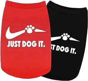 Photo 1 of 2 Pieces Cotton Sleeveless Dog Shirt Puppy Tank Top Dog Shirts Pet Apparel Colorful Breathable Puppy Sweatshirt Printed Dog Clothes for Small Medium Dogs Red & Black M