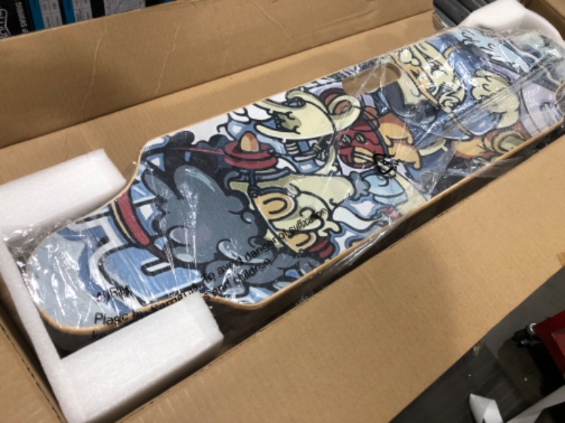 Photo 3 of Caroma Electric Skateboards for Adults, 700W Brushless Motor, 18.6MPH Top Speed, 12 Miles Max Range, 3 Speed Modes, Electric Skateboard with Remote, Electric Longboard Suitable for Adults & Teens 700W Graffiti Blue