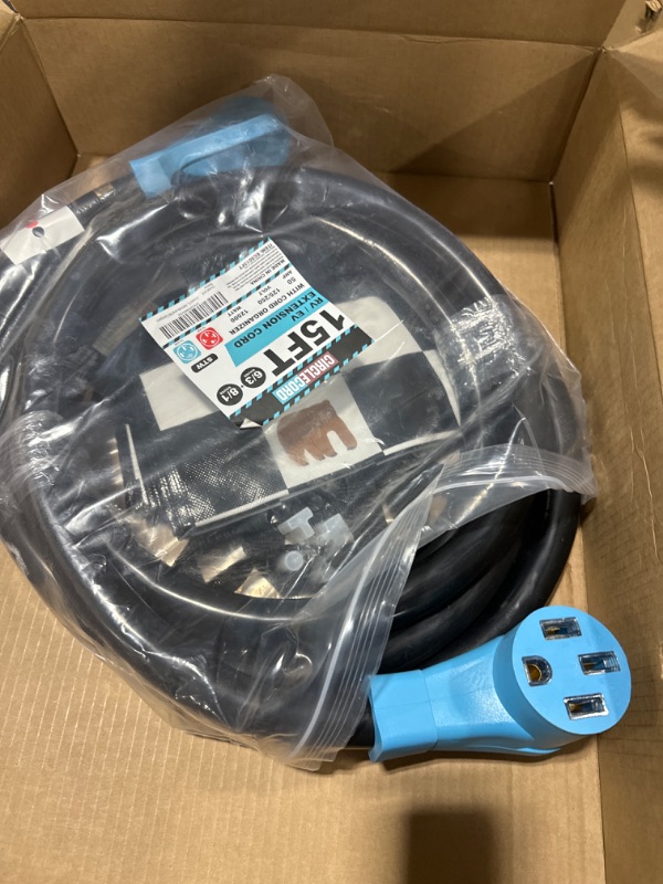 Photo 1 of CircleCord 50 Amp 15 Feet RV/EV Extension Cord, Heavy Duty 6/3+8/1 Gauge STW Wire with Cord Organizer and Storage Bag, NEMA 14-50P Plug Suit for Electric Vehicle and RV Campers, ETL Listed Blue 50 Amp 15 FT
