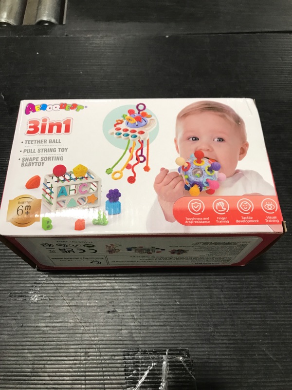 Photo 2 of 3 in 1 Baby Toys 6 to 12 Months, Baby Teething Toys & Pull String & Shape Sort Cube Sensory Toys, Montessori Toys for Babies 6-12 Months, Infant Toys 6-9-12-18 M+, Gifts for Baby Toys 12-18 Months