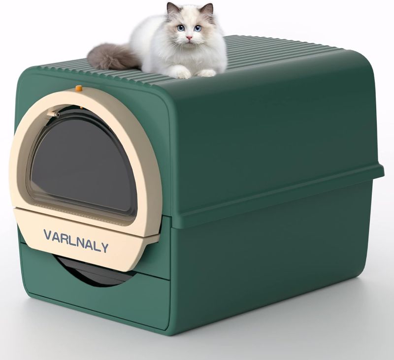 Photo 1 of VARLNALY 3.0 Large Self-Cleaning Cat Litter Box, Pull-Out Non-Electric Automatic Cat Litter Box with Lid(24PCS Trash Box), One-Piece Base Prevents Urine?Litter Leakage, Enclosed Isolates Odor(Green)