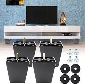 Photo 1 of Plastic Sofa Legs Set of 4, 4 Inch / 100mm Couch Legs Replacement Furniture Feet, M8 Thread Table Legs Square Dresser Feet, Tapered Cabinet Legs Black Ottoman Legs for Chair Futon Shelf Desk
