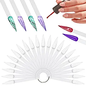 Photo 1 of 300 Pieces Nail Swatch Sticks Stiletto, Nail Polish Color Sample Sticks, Nail Display Sticks with Metal Ring, nail color swatches for Showing Nail Art
