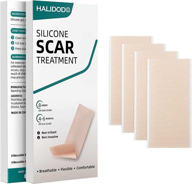 Photo 1 of 2 Pack HALIDODO Silicone Scar Tape - Professional Silicone Scar Sheets - Effective Fast Scar treatment, Reusable Scar Removal Tape for Surgical Scars, Acne, Healing Keloid, Pack of 4 (3"x1.57")
