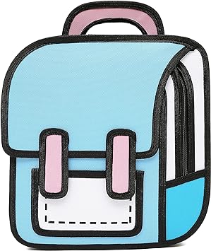 Photo 1 of Cute Kids Cartoon Backpack for Boys and Girls, Toddler 2D Drawing Style Comic Fun weird School Pack Bag, Children Jump From Paper Anime Funny Kids Bookbag (light blue)