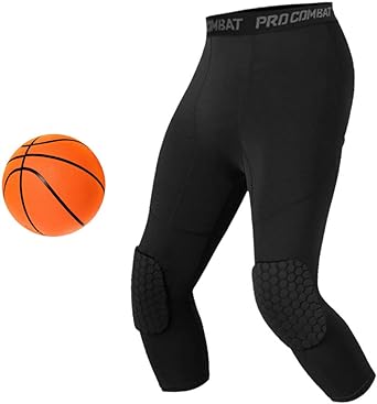 Photo 1 of Basketball Pants with Knee Pads, Black Knee Pads Compression Pants, 3/4 Capri Leggings Small
