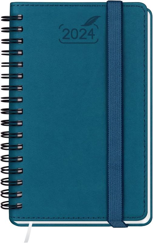 Photo 1 of Pocket 2024 Planner by BEZEND, Small Calendar for Purse 3.5" x 6", Daily Weekly and Monthly Agenda,Spiral Bound, Vegan Leather Soft Cover - Pacific...
