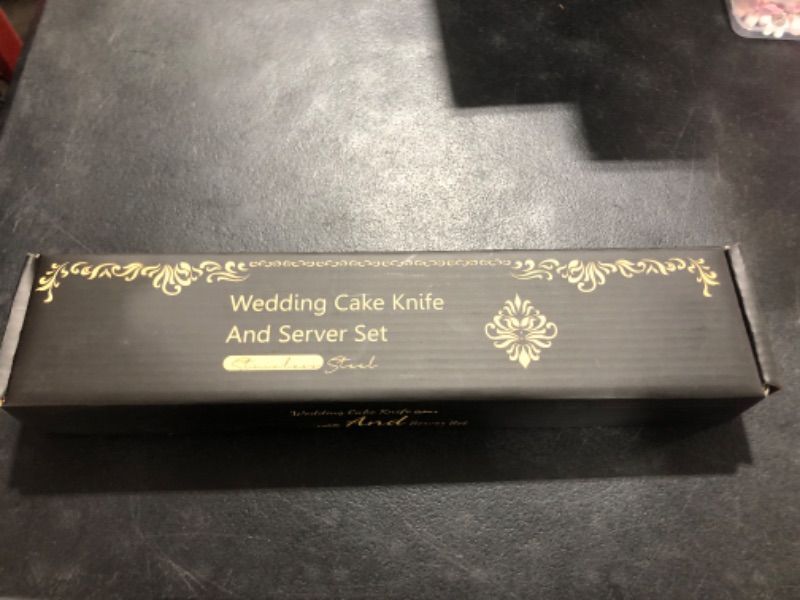 Photo 1 of Wedding Cake Knife and Server Set, Cake Cutting Set for Wedding, Mr and Mrs Gift Cake Pie Pastry Servers Engagement Gifts for Couples Birthday, Parties and Events (Black)