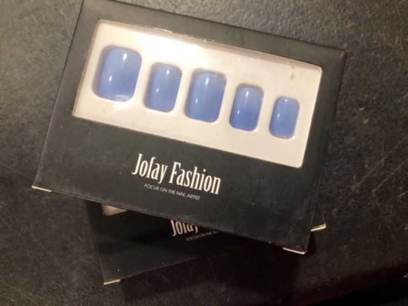 Photo 2 of 2 Packs Blue Press on Nails Short, Jofay Fashion Square Fake Nails Reusable Natural Solid Color False Nails with Glue, Stick on Nails for Women Girls Gift, Acrylic Nails Tips Salon-Quality 24pcs 3. Sky blue