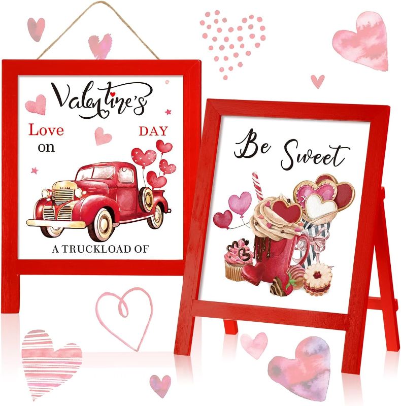 Photo 1 of 2 Pcs Valentine's Wooden Standing Porch 15.7'' H Truck Love Heart Standing Decor for Home Front Door Yard Party Decor