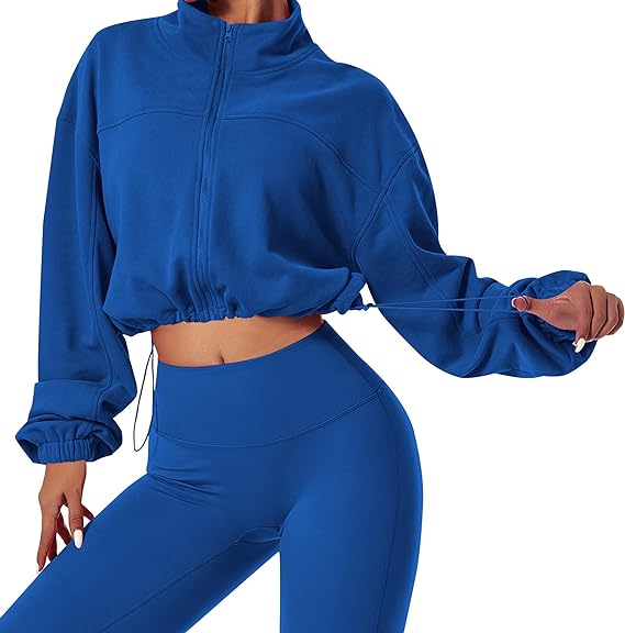 Photo 1 of COZYPOIN Women Casual Zip Up Sweatshirt Stand Collar Workout Drawstring Hem Cropped Sport Pullover Top SIZE L 