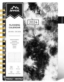 Photo 1 of 2024 Weekly and Monthly Planner, AIMPEAK 2024 Weekly Planner with Tabs, Jan. 2024 - Dec. 2024, Daily Planner with Inner Pocket, Pen Loop, Flexible Cover?Spiral Binding, Black Marble, B5(10"x7") 