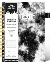 Photo 1 of 2024 Weekly and Monthly Planner, AIMPEAK 2024 Weekly Planner with Tabs, Jan. 2024 - Dec. 2024, Daily Planner with Inner Pocket, Pen Loop, Flexible Cover?Spiral Binding, Black Marble, B5(10"x7")