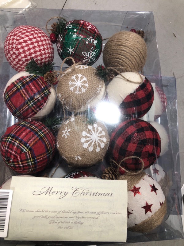 Photo 2 of 12 Piece Rustic Christmas Tree Ornaments, Farmhouse Christma Decoration, Natural Jute Burlap Christmas Ball