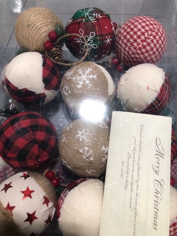 Photo 2 of 12 Piece Rustic Christmas Tree Ornaments, Farmhouse Christma Decoration, Natural Jute Burlap Christmas Ball 