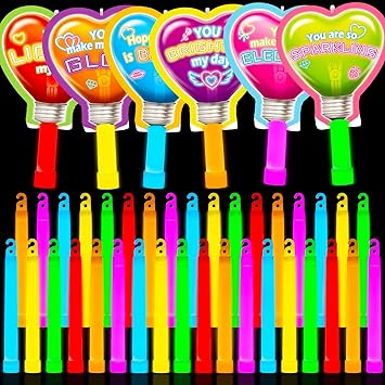 Photo 1 of 24 Pack Valentines Day Cards for Kids School, Ultra Bright Large Glow Sticks with Greeting Cards for Valentine's Day Gifts, Classroom Event, Glow Sticks Party Favors, Valentines Goodies for Boys Girls