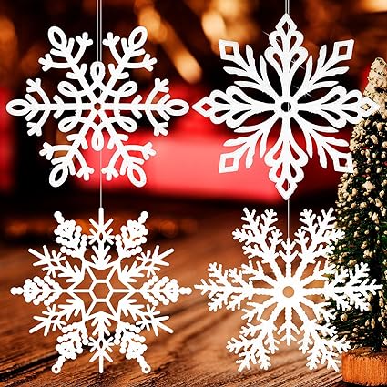 Photo 1 of 12 Inch Christmas Snowflakes Large Christmas Snowflake Ornaments Glitter Christmas Hanging Ornaments Big Christmas Snowflake Decorations for Window Decor Winter Decorations (White,36 Pcs)
