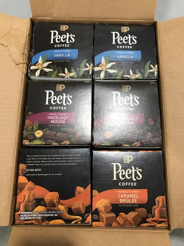 Photo 2 of Peet's Coffee, Flavored Coffee K-Cup Pods for Keurig Brewers - Coffee Pods Variety Pack, Vanilla, Hazelnut Mocha, Caramel Brûlée, 60 Count (6 Boxes of 10 K-Cup Pods) Flavored Coffee Variety Pack 10 Count (Pack of 6) EXP 07/2024