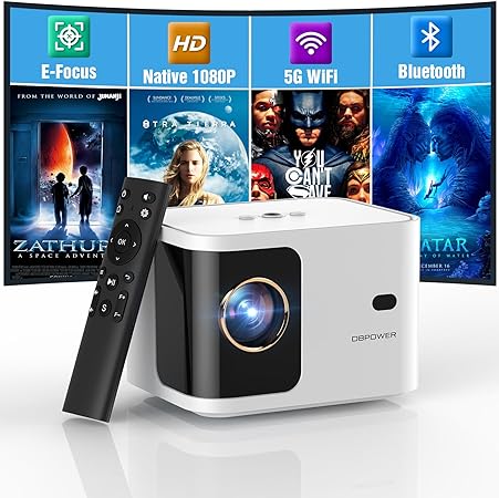 Photo 1 of [Electric Focus] 5G WiFi Mini Bluetooth Projector 4K Support, 300 ANSI HD 1080P Portable Video Projector, ±40° Vertical Keystone|Zoom|Timer, DBPOWER Smartphone Projector Outdoor Movie for TV (White)
