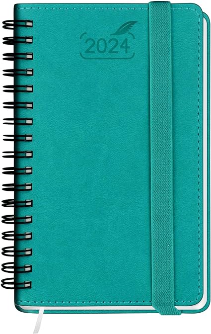 Photo 1 of Pocket 2024 Planner by BEZEND, Small Calendar for Purse 3.5" x 6", Daily Weekly and Monthly Agenda with Pen Holder, Hard Cover - Pacific Green