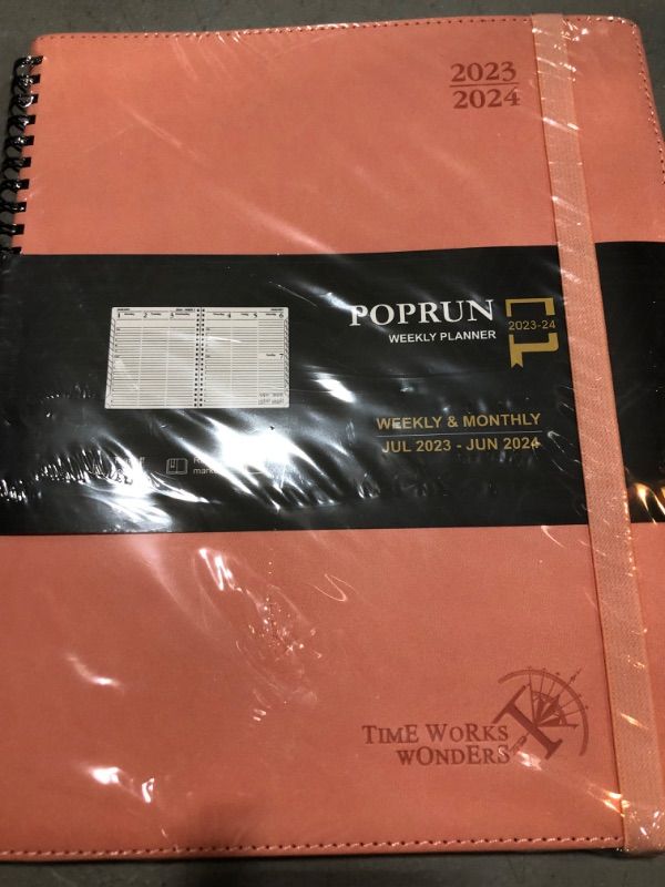 Photo 2 of POPRUN Planner 2023-2024 (8.5'' x 10.5'') Academic Year Calendar (July 2023 - June 2024) with Hourly Time Slots, Weekly & Daily Appointment Book for time Management, Vegan Leather Cover - Pink Pink Large-8.5'' x 10.5''