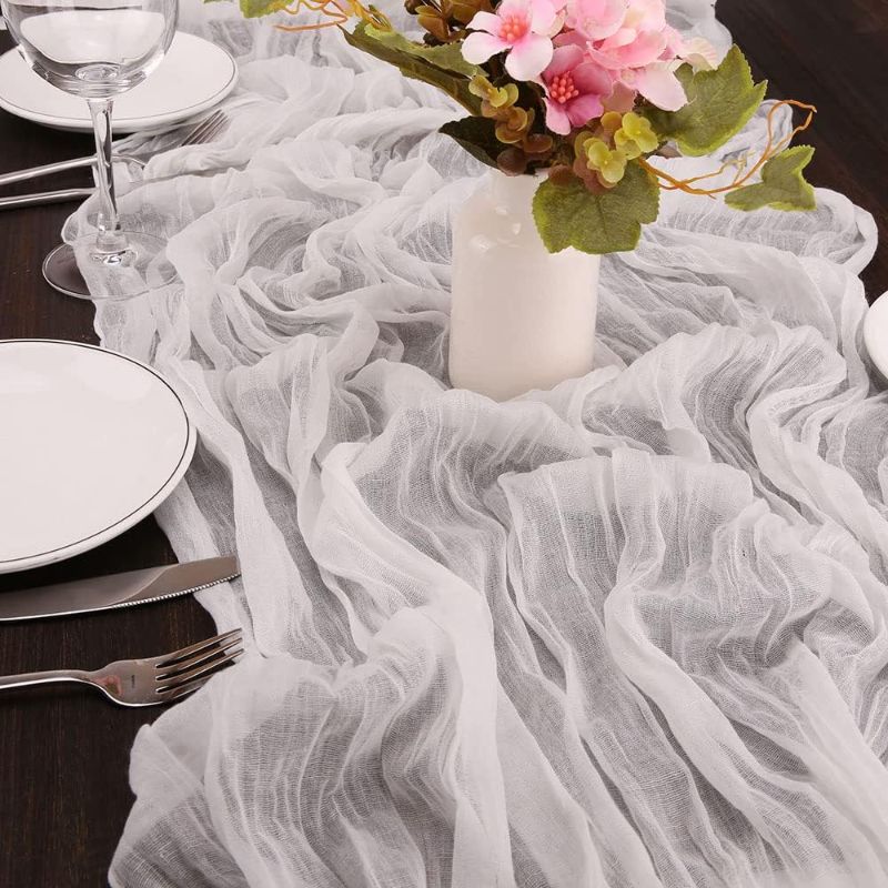 Photo 1 of 2 Pcs Off White Cheesecloth Table Runner Vintage Gauze Fabric Table Runner for Wedding Reception Bridal Shower Party Holiday Table Rustic or Boho Decor, 13...
