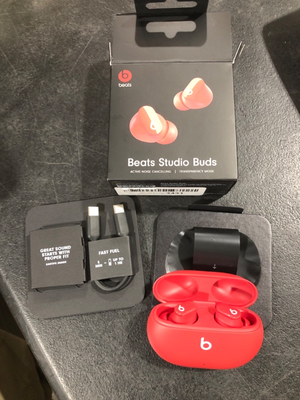 Photo 2 of Beats Studio Buds - True Wireless Noise Cancelling Earbuds - Compatible with Apple & Android, Built-in Microphone, IPX4 Rating, Sweat Resistant Earphones, Class 1 Bluetooth Headphones Red