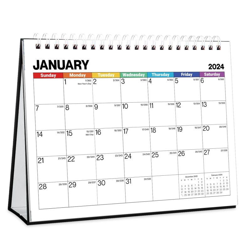 Photo 1 of Dunwell Standing Desk Calendar 2024, Use 8x6 Small Desk Calendar as Stand Up Desk Calendar, Colorful Desk Top Calendar, 8 x 6 Easel 2024 Office Calendar, Triangle Popup Calendar Colorful Now to Dec 2024