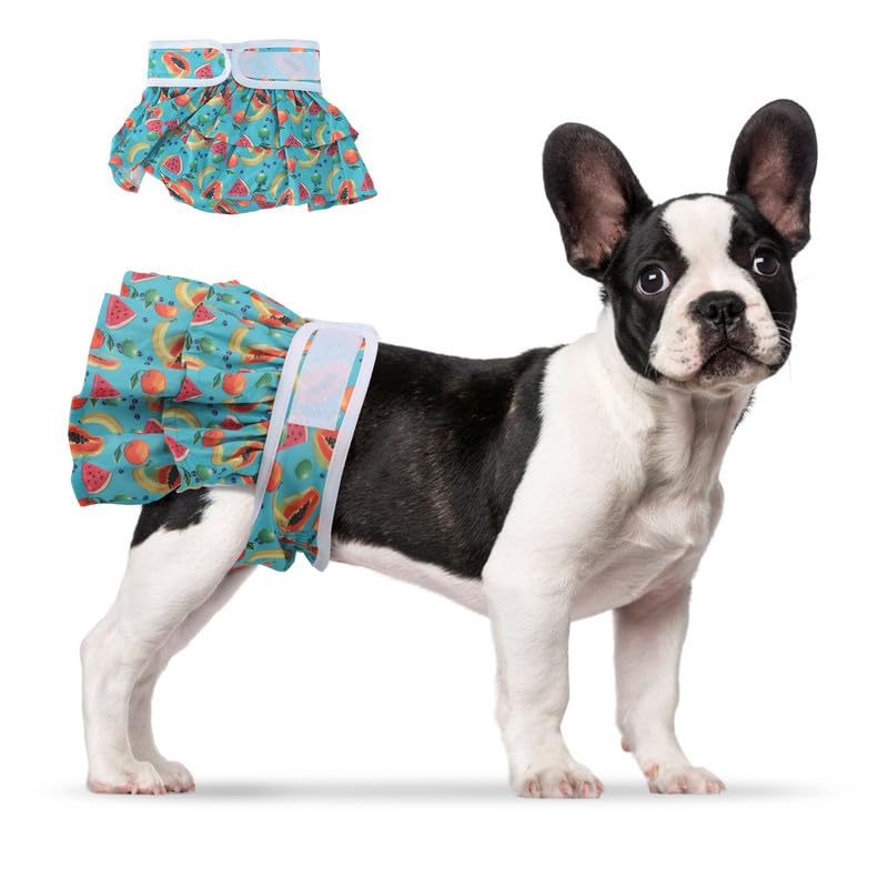 Photo 1 of 1 Pack Washable Reusable Female Dog Diapers Dress,Fruit Series Highly Absorbent Dog Diapers for Dogs in Heat, Incontinence, or Excitable Urination (Avocado S) Green XL