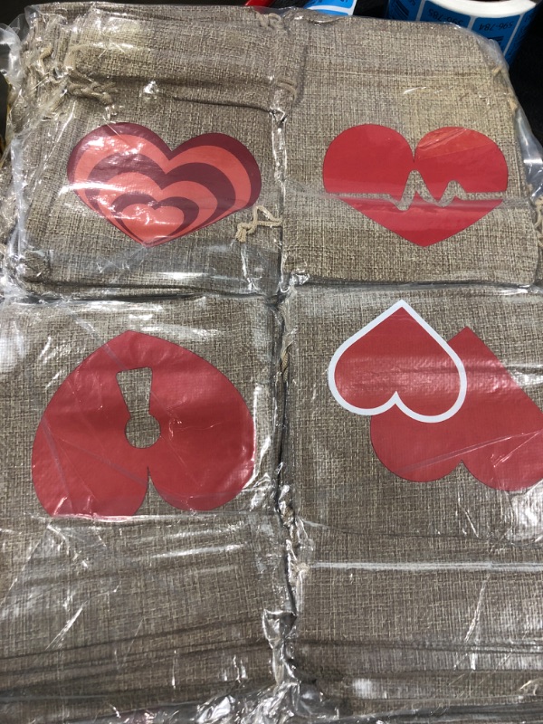 Photo 2 of 120 Pcs Heart Burlap Gift Bag with Drawstring Wedding Burlap Bags Bulk Small Candy Pouches Linen Pockets for Baby Shower Party Favor Gift Bags DIY Craft (Primary Color)