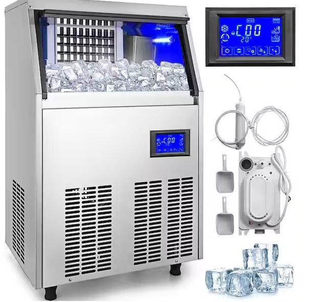 Photo 1 of 110 - 120 lb. / 24 H Commercial Ice Machine with 19 lb. Storage Bin Freestanding Ice Maker in Silver