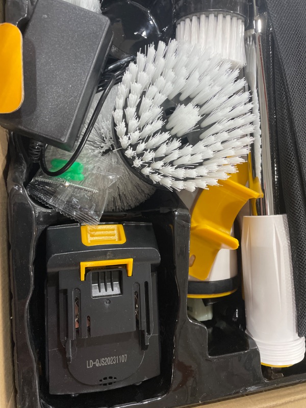 Photo 3 of 1200 RPM Electric Spin Scrubber, 21V Power Scrubber for Cleaning,50inch Extendable Handle Electric Cleaning Brush, Cordless Power Spin Scrubber,8 Replaceable Brush Heads,2 Batteries, Bathroom/Tub/Tile yellow-Two battery