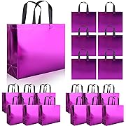 Photo 1 of 15 pcs Glossy Dark Pink Reusable Gift Bags with Sturdy Base, 13 x 4.7 x 11 In Goodie Bags Bulk for Child Christmas, Wedding, Easter, Holiday, Party
