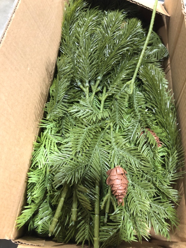 Photo 2 of  Artificial Pine Branches Christmas Greenery Plants Pine Needles DIY Cedar Picks and Sprays Accessories for Christmas Garland Wreath Craft and Home Decor (50, Green)
