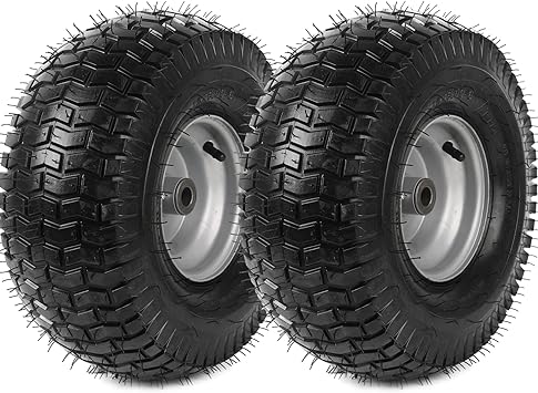 Photo 1 of (2 Pack) 15 x 6.00-6 Lawn Mower Tire and Wheel Set - 15x6-6 Front Tires with Rim Assemblies (4 Ply), 3" Offset Hub and 3/4" Bushings - Compatible with John Deere Riding Mower, Lawn Tractor