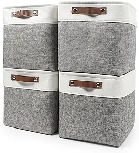 Photo 1 of 13x13 Cube Storage Bins, Collapsible Fabric Storage Box, 4 Pack Closet Baskets with Handles for Organizing, Shelf, Toys, Clothes, Home, Office, Nursery (Grey&White)